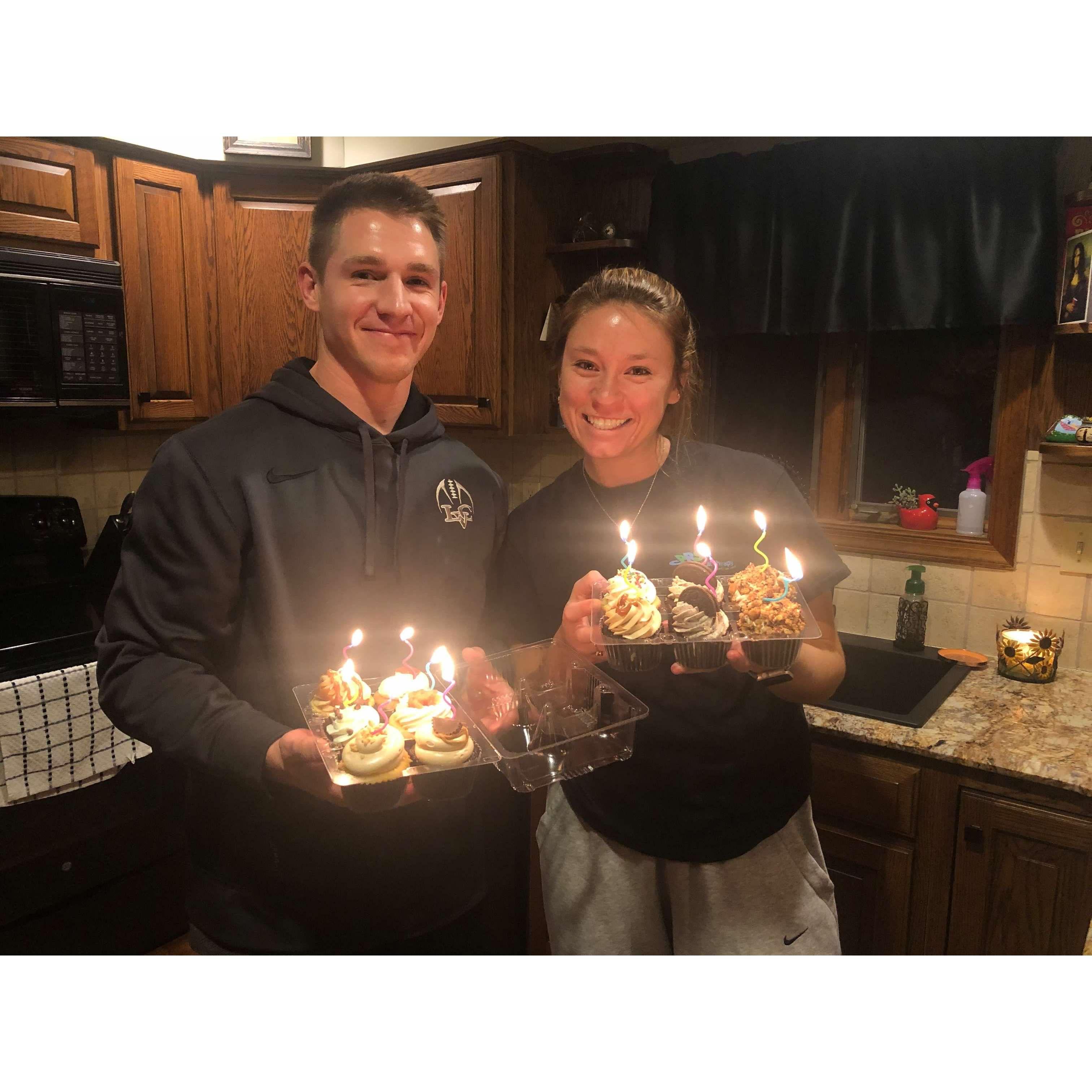 28th birthdays, a week before we got engaged
