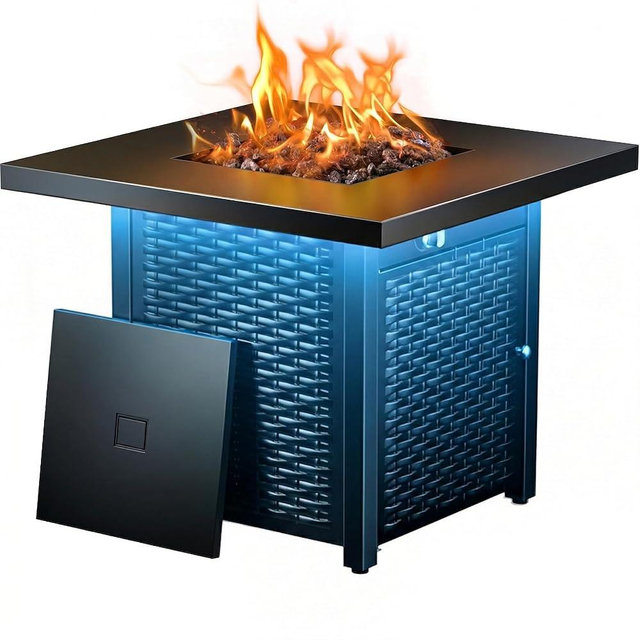 Ciays 28" Propane Fire Pit Table, 50,000 BTU CSA-Listed Gas Fire Pit with RGB Lighting, Adjustable Flame, Lava Rock, APP Control, Music-Sync Lighting, Outdoor Gas Fire Pit for Patio, Backyard & Garden
