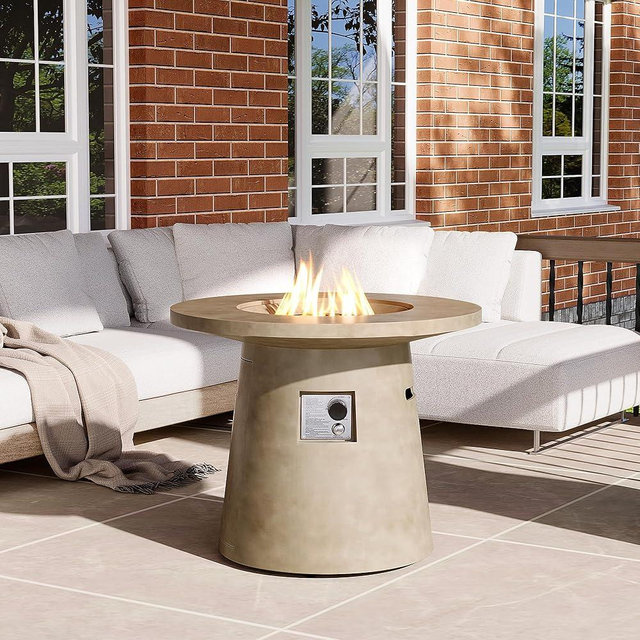 HOMPUS 31 Inch Round Patio Propane Fire Table, 40000 BTU Smokeless Outdoor Fire Pit, Patio Concrete Firepit with Rain Cover for Garden, Deck, Backyard