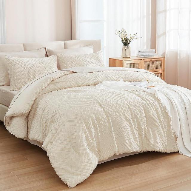 Andency Bed in a Bag King Beige- 7 Pieces King Size Comforter Set Beddding Comforter Sets, Tufted Lightweight Fluffy Bed Set with Comforter, Sheets, Pillowcases & Shams for All Season