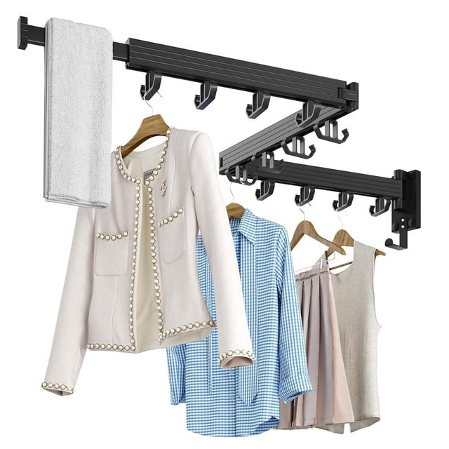 Kelisiting Clothes Drying Rack, Laundry Room Organization and Storage, Wall Mounted Drying Rack Upgrade Hook, Drying Rack Clothing Foldable, Black Laundry Drying Rack(Tri-Fold)
