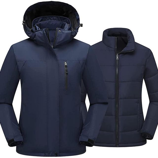 PTSOC Women's 3 in 1 Ski Jacket Waterproof Mountain Winter Snow Raincoat Jacket