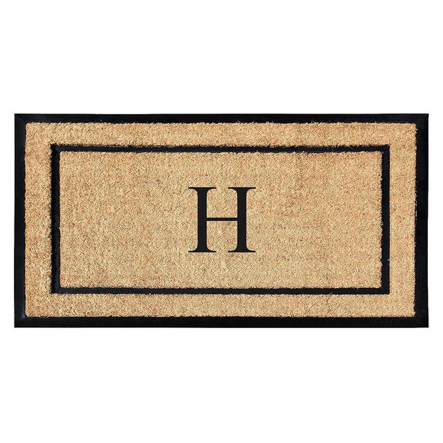 A1 HOME COLLECTIONS A1HC Natural Coir & Rubber Large Monogrammed Doormat, Thick Durable Entry Mats for Entrance Heavy Duty, Thin Profile, Long Lasting Front Door Mat - 24"x48"