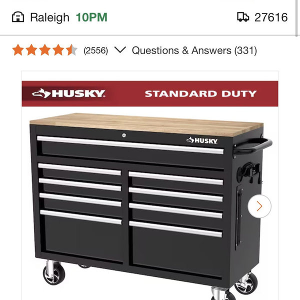 Husky Tool Storage 46 in. W x 18 in. D 9-Drawer Mobile Workbench Cabinet in Gloss Black H46X18MWC9BLK