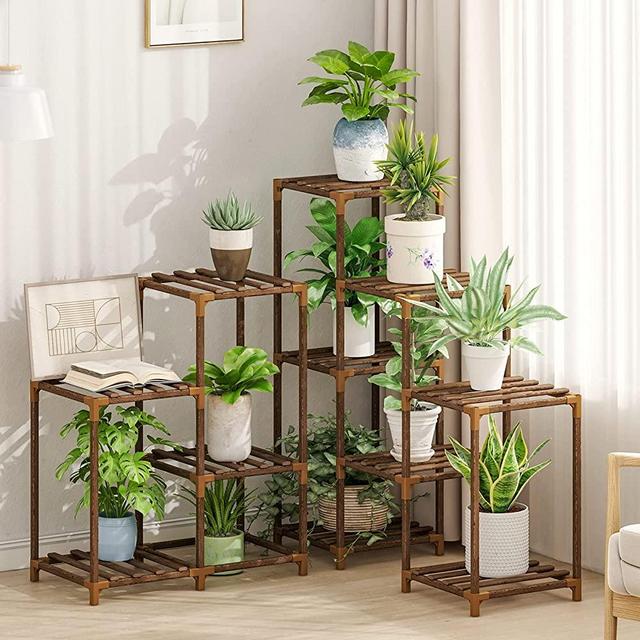 Bamworld Plant Stand Indoor Outdoor 5-Tier Corner Plant Shelf 11 Potted Flower Shelves Wooden Plant Stands Garden Wood Plant Holder Rack for Living Room Corner Balcony Lawn