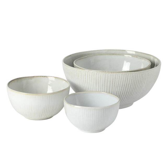 Gibson Elite Sandy Pines 4 Piece Nesting Bowl Set, 4”, 5.5”, 7” & 9” Round Stoneware Bowls, Reactive Glaze Finish, Taupe, Mixing, Prep & Serving Bowls, Microwave & Dishwasher Safe