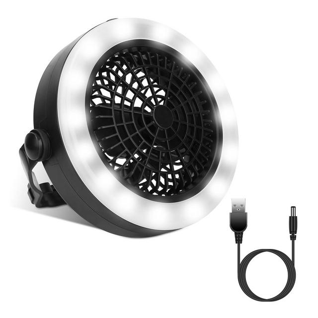 iMountek "2-in-1 Portable Camping LED Fan with Hanging Hook, USB/Battery Operated, for Hiking, Travel & Outdoors" Black