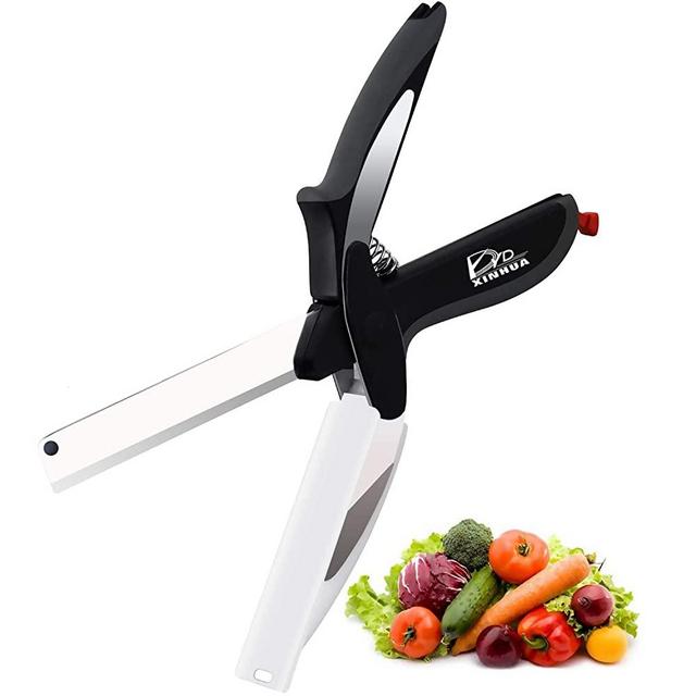 Kitchen Food Cutter Chopper Clever Kitchen Knife with Cutting Board, Clever Multipurpose Food Scissors Stainless Steel Vegetable Slicer Fruit Cutter Quick & Easy to Cut BBQTools