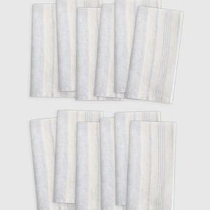 European Linen Modern Stripe Napkins (Set of 12) in Ivory/light Blue