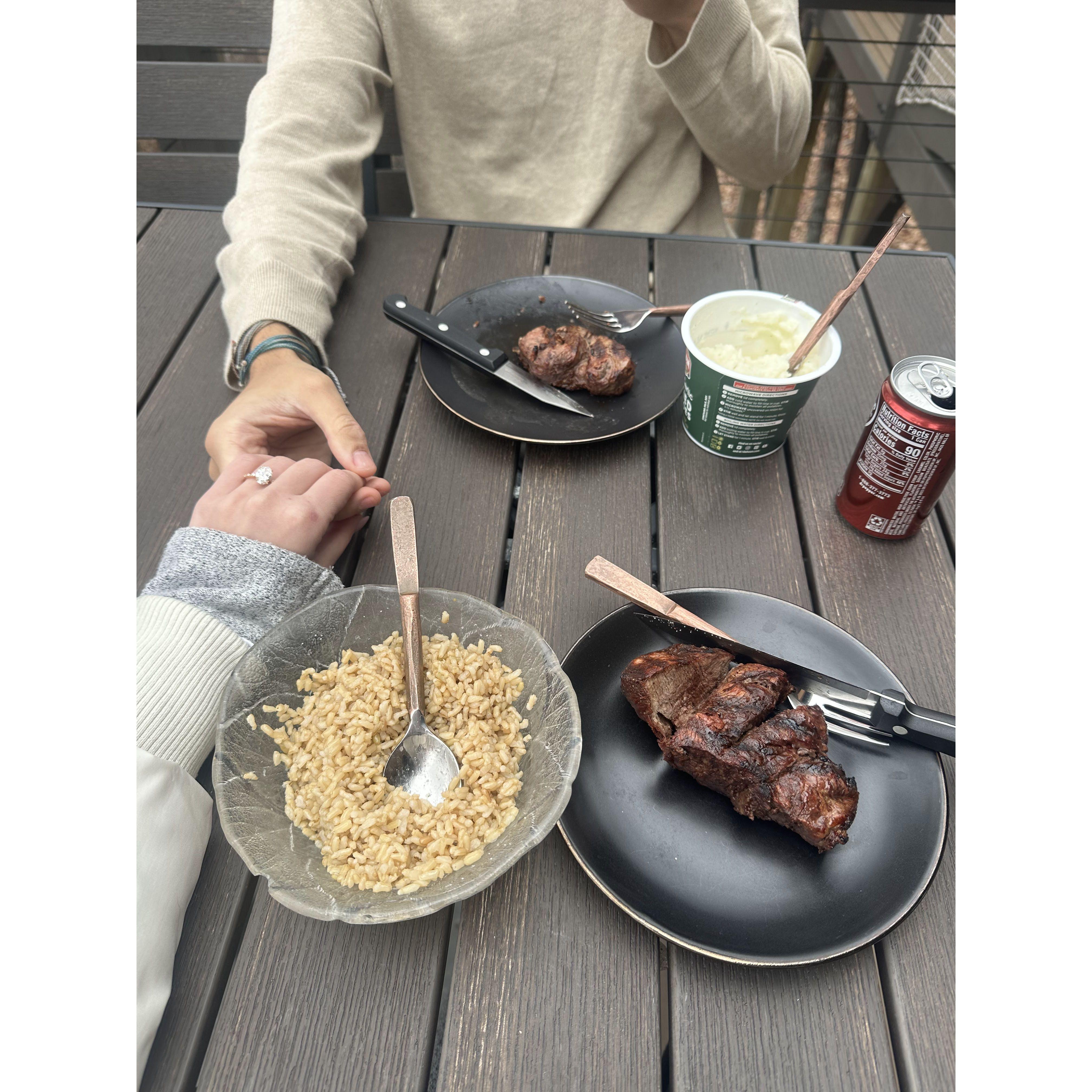 Our first dinner as fiancees