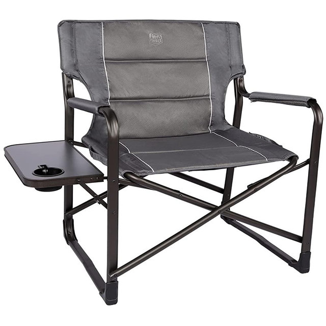 TIMBER RIDGE Oversized Directors Chairs with Side Table, Heavy Duty Folding Camping Chair up to 600 Lbs Weight Capacity (Gray)