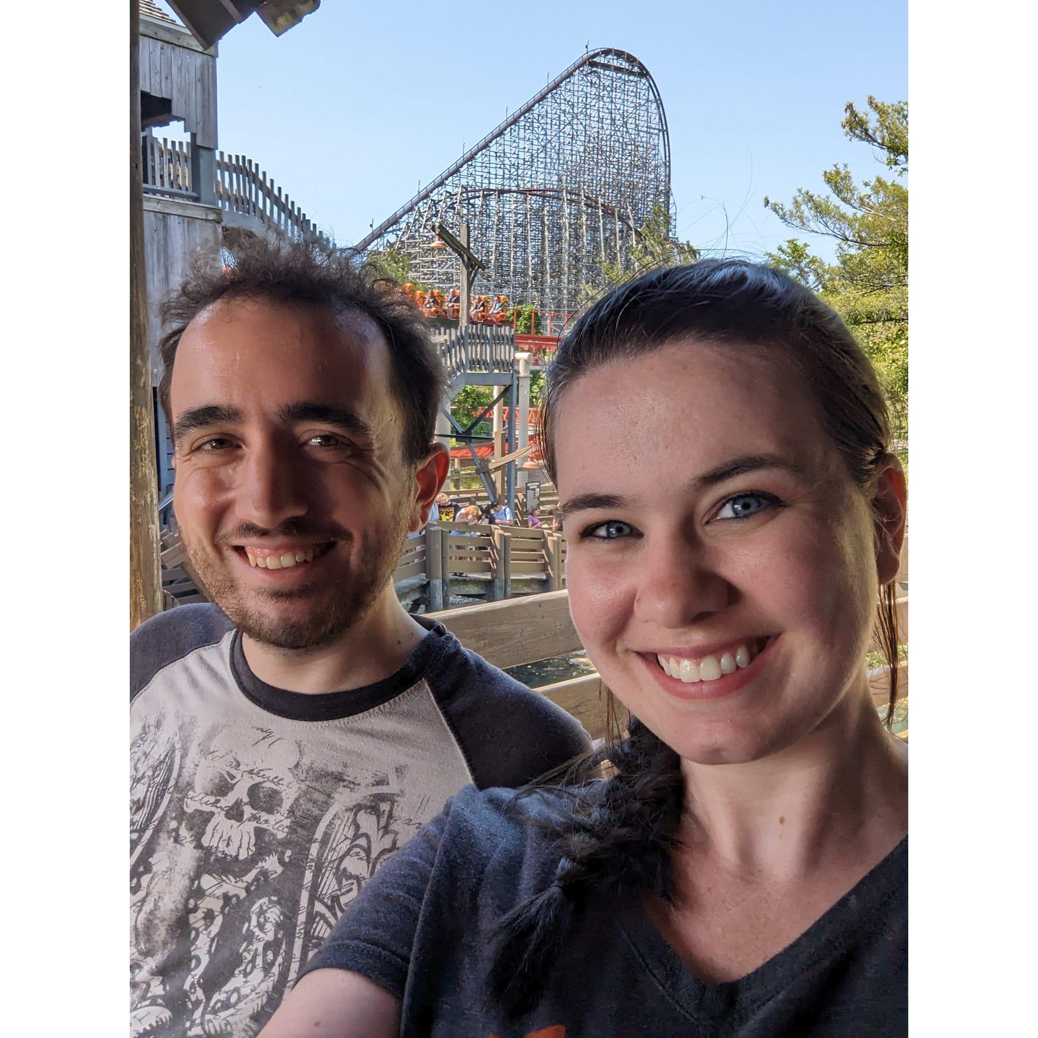 Waiting to get on a roller coaster at Cedar Point.