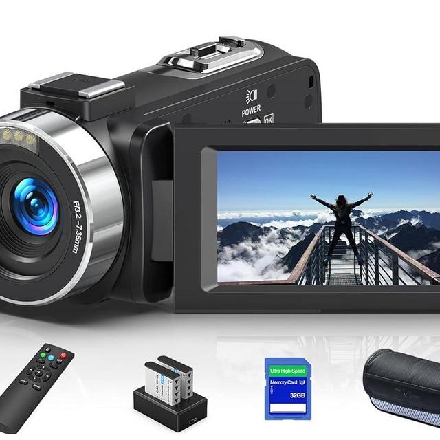 GTYOLOR 8K 64MP Video Camera 18X Digital Camcorder Video Camera for YouTube 3.0 inch Flip Screen Camcorder Vlogging Camera with 32GB SD Card, 2.4G Remote Control, Two Batteries and External Mic
