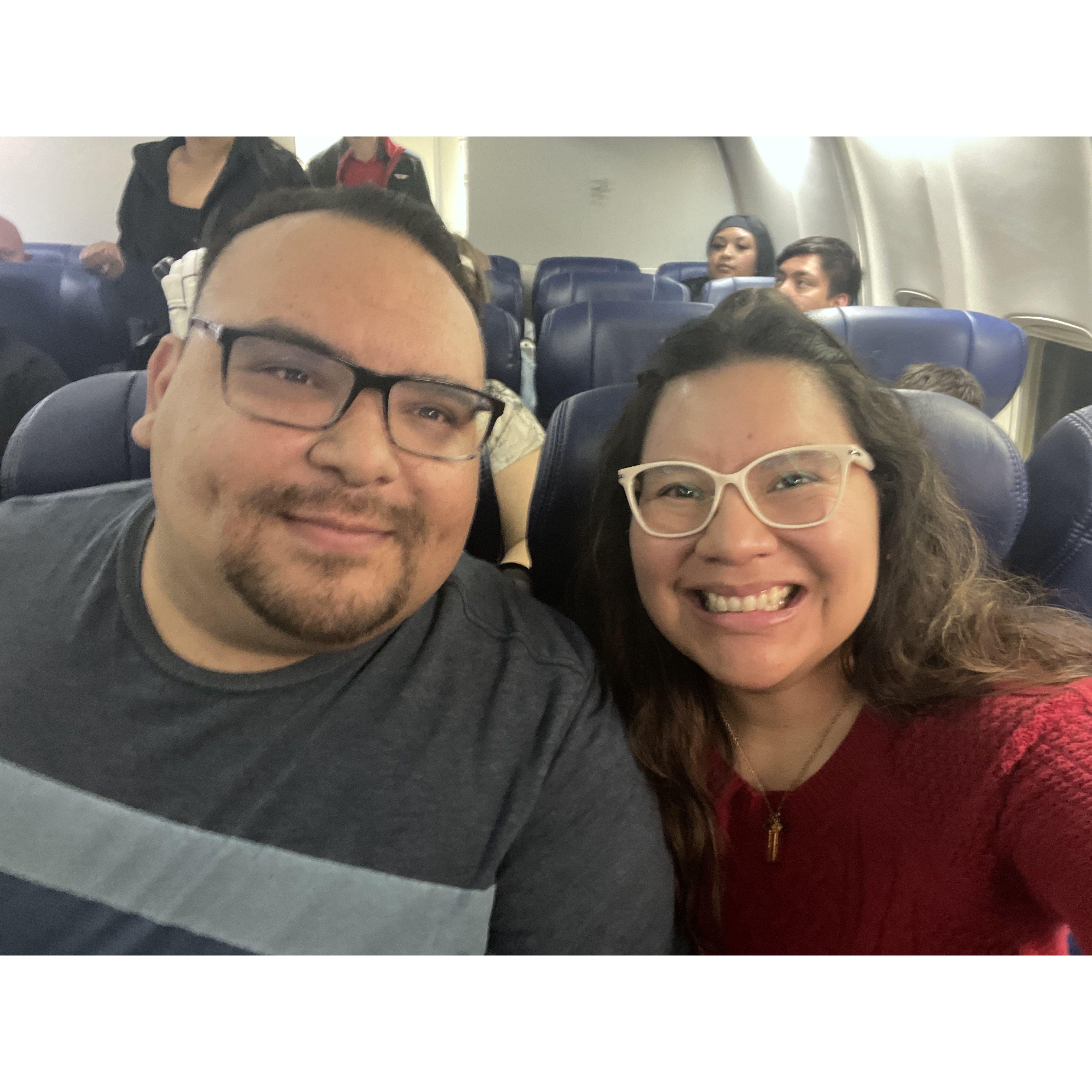 Our first flight together to New Mexico