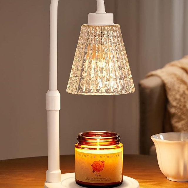 Innqoo White Crystal Candle Warmer Lamp with Timer, Dimmable Candle Warmer for Jar Candles, Height Adjustable Wax Melts Warmer, Birthday Gifts for Women Mom, House Warming Gifts New Home Decor