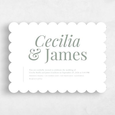 Green Scalloped Wedding Invitation - Brunswick Landscape