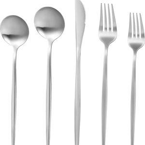 Silverware Set for 8, MIKIWAY 40 Pieces Stainless Steel Flatware Set, Matte Cutlery Tableware Set, Kitchen Utensils Set Include Spoons And Forks Set, Satin Polished, Dishwasher Safe