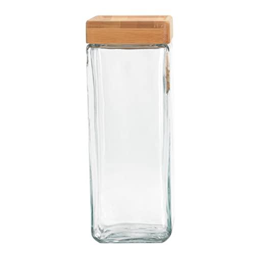Anchor Hocking 2.5-Quart Stackable Jars with Bamboo Lid, Set of 2, Clear Glass -