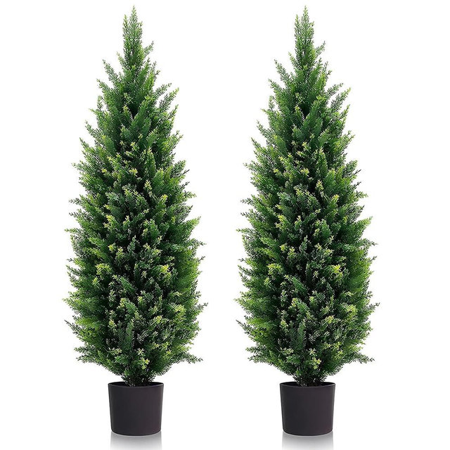 MDAL 4FT Artificial Topiary Trees Beautiful Realistic Faux Cedar Pines UV Protection for Indoor Outdoor Front Porch Decorate- Set of 2