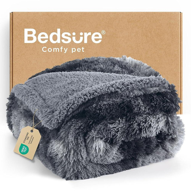 Bedsure Waterproof Dog Blankets for Large Dogs - Cat Blanket for Couch Protector Washable Long Faux Fur,Calming Soft Reversible Throw Furniture Protection for Puppy Pet, 50"x60", Tie-dye Grey