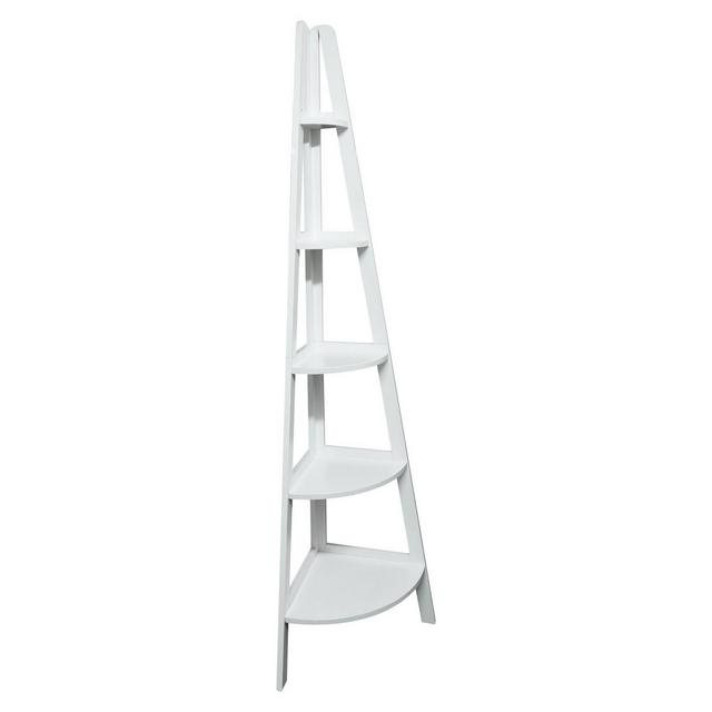 5 Shelf Corner Ladder Bookcase White - Flora Home