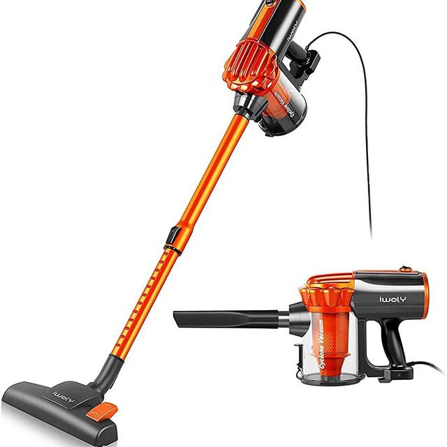 iwoly V600 Stick Vacuum Cleaner Corded 23 ft with 17KPa Powerful Suction, Adjustable Lightweight Bagless Vacuum with HEPA Filter for Hard Floor, Orange