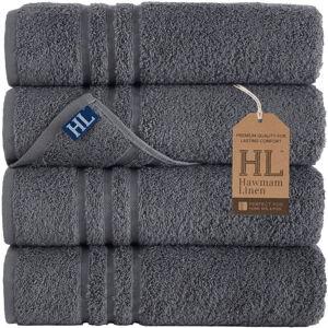 Hawmam Linen Grey Bath Towels Set of 4, Cotton Towel Soft Absorbent Quick Dry Towels for Bathroom 27x54 Inch