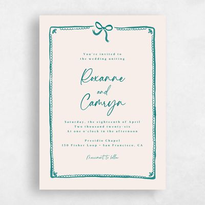 Teal, Blue Wedding Invitation - Galleria Portrait