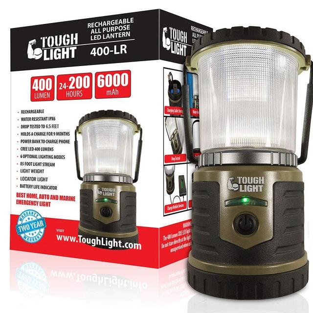 Tough Light LED Rechargeable Lantern - 200 Hours of Light from a Single Charge, Longest Lasting on Amazon! Camping and Emergency Light with Cell Phone Charger - 2 Year Warranty