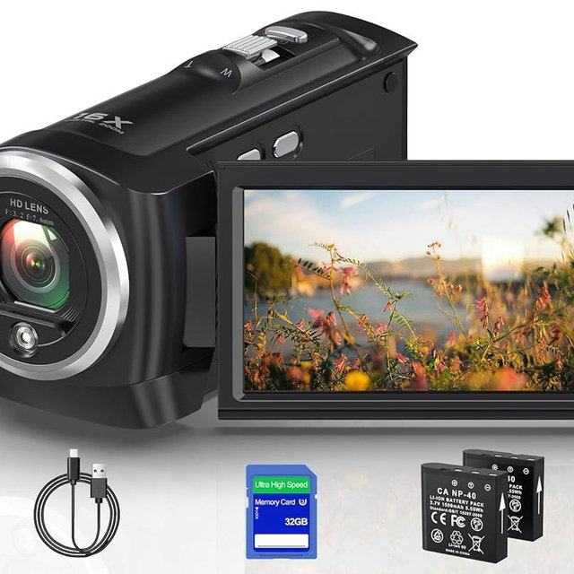 Video Camera Camcorder 2.7K QHD 50MP YouTube Vlogging Camera 16X Digital Zoom Webcam 270 Degree Rotation Screen Camcorders Recording While Charging