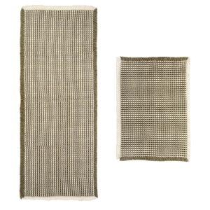 Waffle Bath Mat Set, Non Slip Bathroom Mat Set, Ultra Absorbent Bath Mats for Bathroom Decor, Extra Soft Floor Bathroom Rugs Sets 2 Piece, Washable Bath Rugs Set (20"×47" and 16"×24") - Green/White