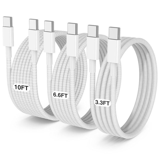 LOFPYE 3-Pack Grey [3.3FT+6.6FT+10FT] 60W USB C to USB C Cable, Type C Fast Charging Cable for iPhone 16 15 Pro Plus Pro Max，for Galaxy S24 S23, for iPad Pro/Air, for MacBook Pro/Air and More