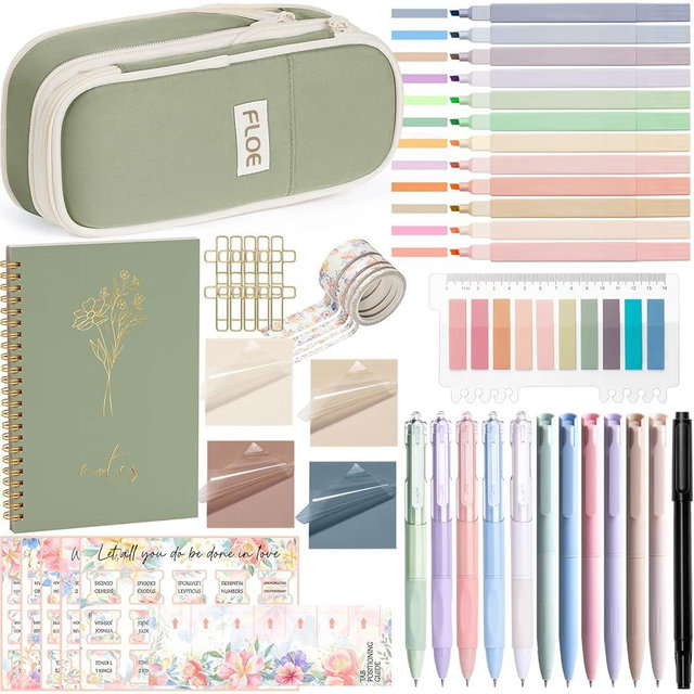 Bible Study Supplies Journaling Kit for Women, Mothers Day Christian Gifts for Women Mom Friend, Bible Study Tool w/Pastel Highlighter Pen No Bleed, Pencil Case Notebook Annotation Kit Accessories Set