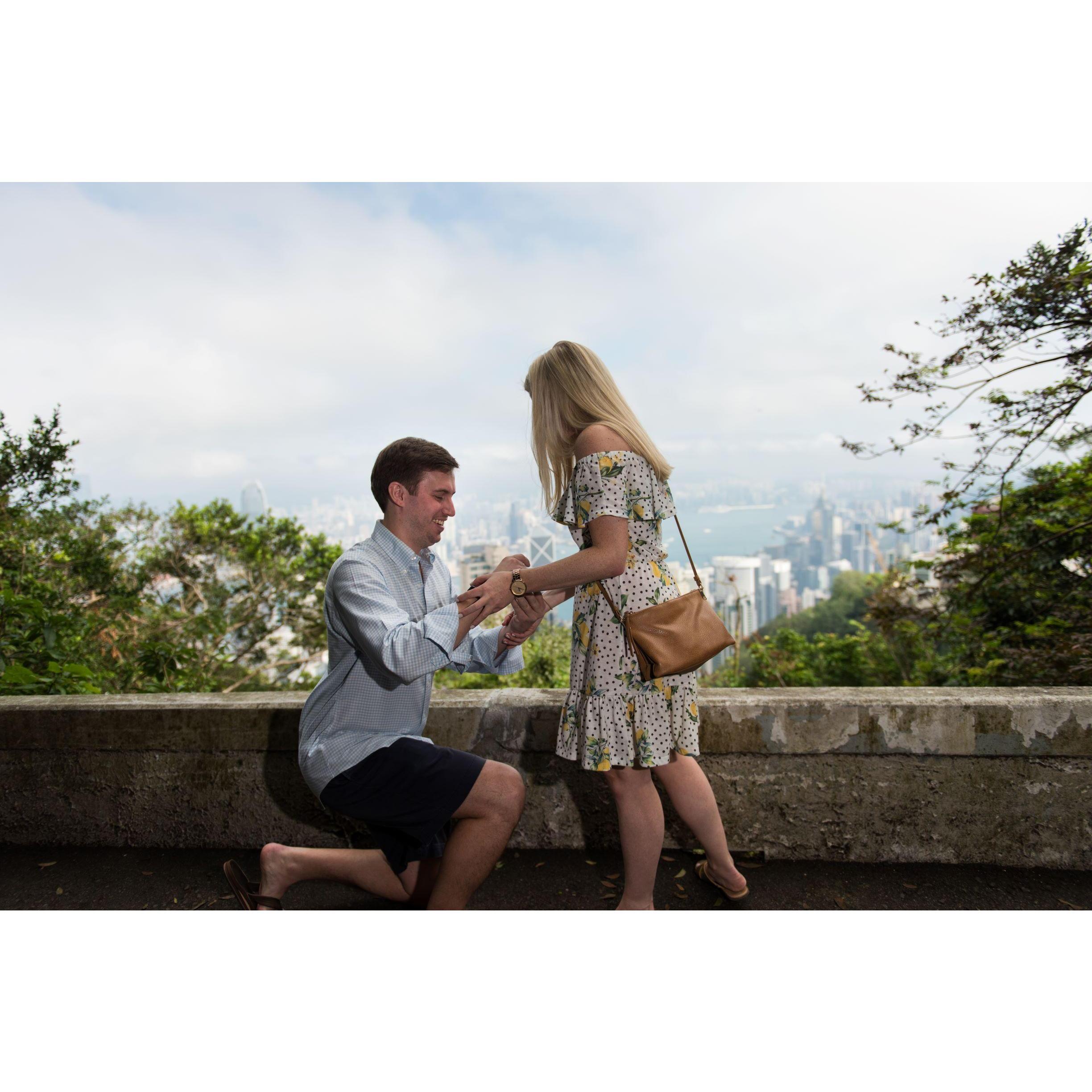 Our engagement at the top of Victoria Peak in Hong Kong (Nov 2018)