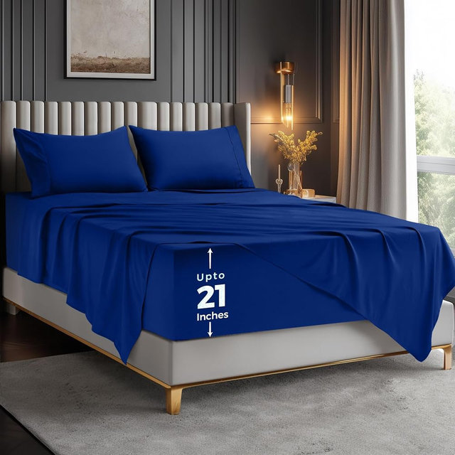 Utopia Bedding King Size Extra Deep Pocket Sheet Set – Fits Mattresses Up to 21 inches – Cooling, Soft & Breathable – Oeko-Tex 4 Piece Bed Sheets (Royal Blue)