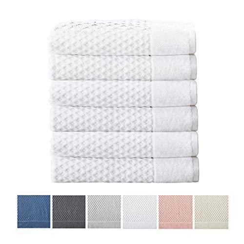 Great Bay Home 100% Cotton Hand Towel Set (16 x 28 inches) Highly Absorbent, Textured Luxury Hand Towels. Grayson Collection (Set of 6, Optic White)