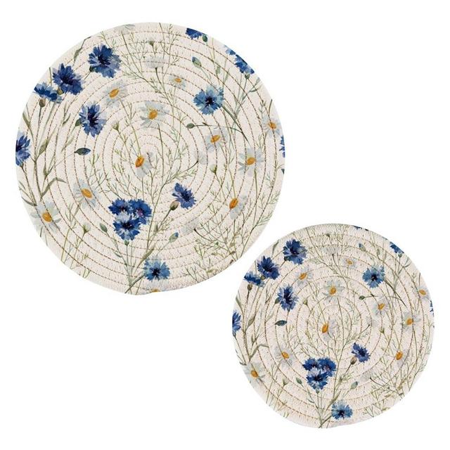QwThum Trivets for Hot Dishes, Pots and Pans Potholders Woven Trivet Cotton Round Large Pot Holder Decor Heat Resistant Hot Pads Mat for Table Counter Cooking Potholder Set of 2 (7in + 9in) Daisy