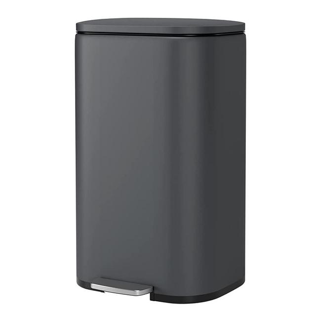 FINETONES Trash Can, Stainless Steel Garbage Can with Silent Lid, Durable Pedal & Inner Bucket, Pedal Garbage Bin for Kitchen Inside Outside (50L, Dark Gray)