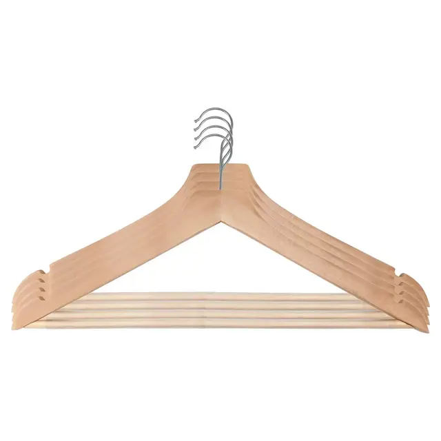 Squared Away™ Wood Suit Hangers in Blonde with Pant Hanging Bar and Chrome Hook (Set of 4)