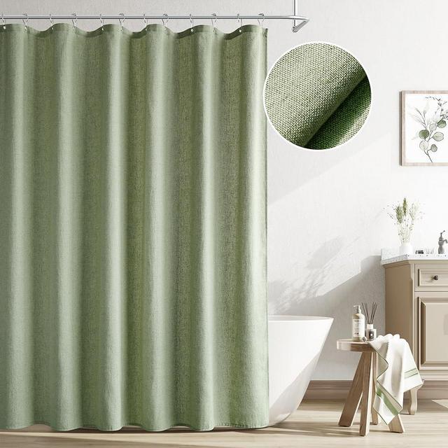 Naturoom Sage Green Linen Shower Curtain, Neutral Boho Farmhouse Rustic Vintage Country Spring Summer Themed Bath Decor Weighted Fabric Green Minimalist Cloth Shower Curtains for Bathroom, 72Wx72H