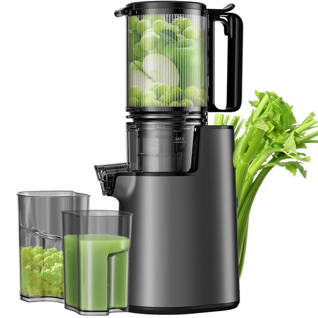 Cold Press Juicer, Masticating Juicer with 5.4" Wide Feed Chute, 350w Slow Juicer Machines Fit Whole Vegetables and Fruits with High Juice Yield, Easy to Clean (Black)