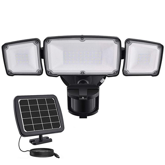 1600LM LED Solar Security Light Outdoor, Solar Motion Sensor Light with 2400mAh Battery, GLORIOUS-LITE Upgraded 3 Adjustable Head, 5500K, IP65 Waterproof Flood Light for Backyard, Pathway, Patio