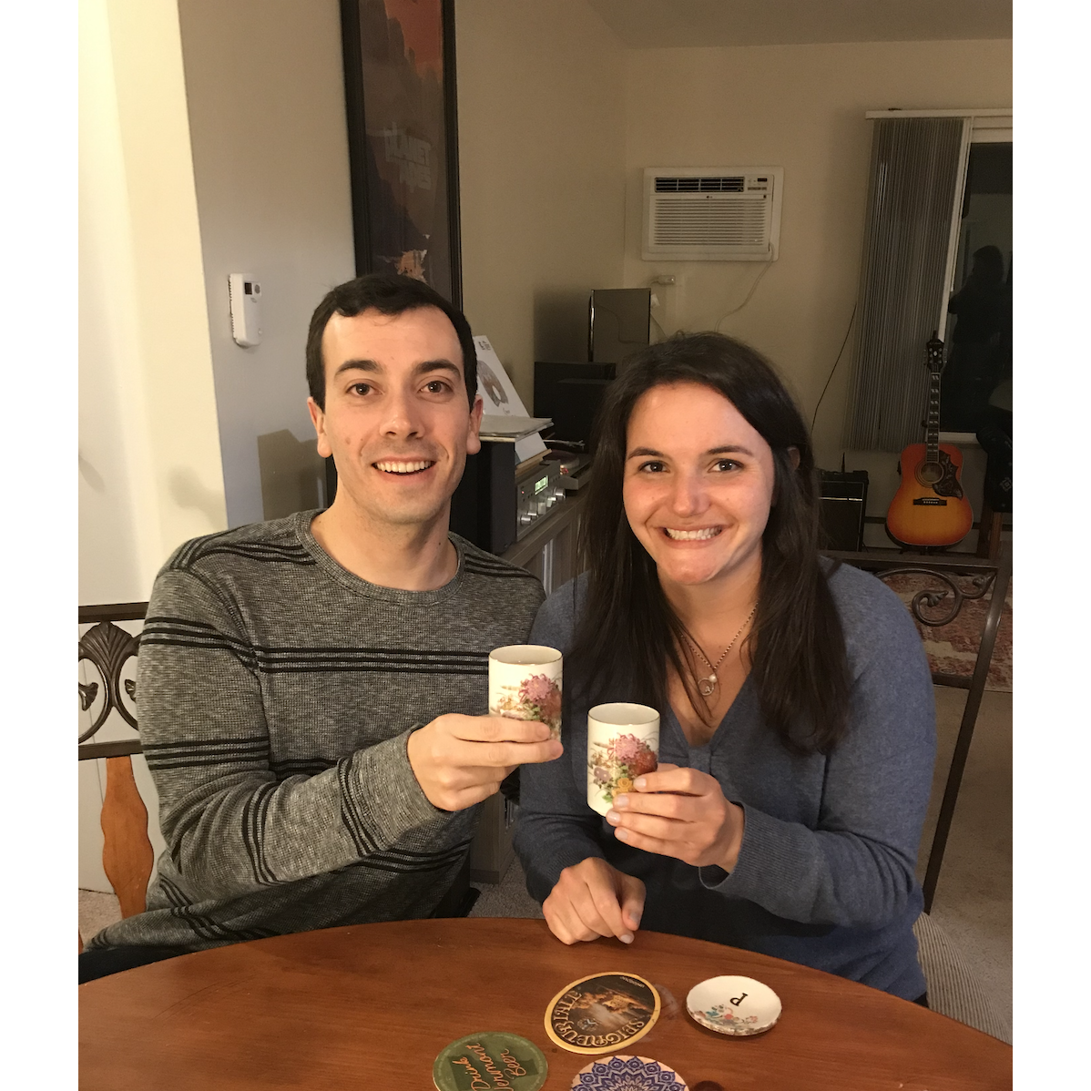 Our first photo together. Enjoying some of Parisa's ginger tea!