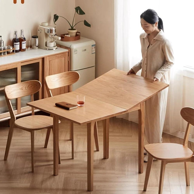 31"-47" Extendable Dining Table for 4, Solid Wood Folding Kitchen Table with Oak Wood Legs, Space-Saving Dinner Table for Living Room, Kitchen, Dining Room, Small Space (Log Color)
