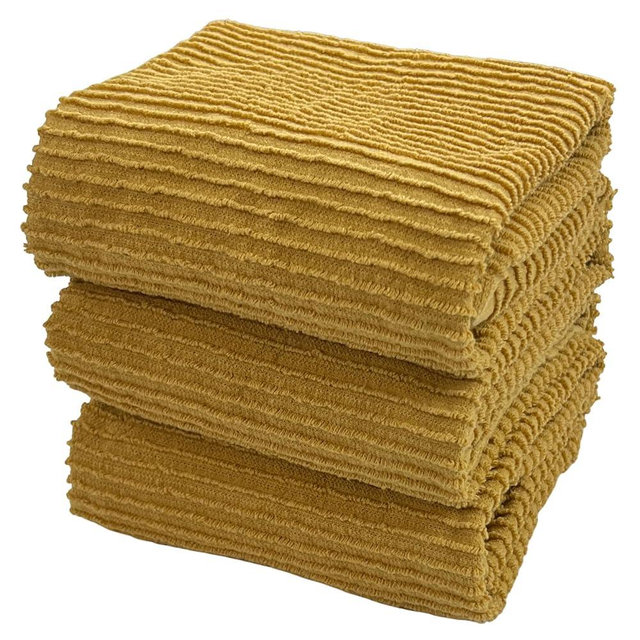 Serafina Home Mustard Yellow Ribbed Kitchen Dish Towels: 100% Cotton Cloth Soft Cleaning Drying Absorbent Terry Loop, Set of 3 Multipurpose for Everyday Use