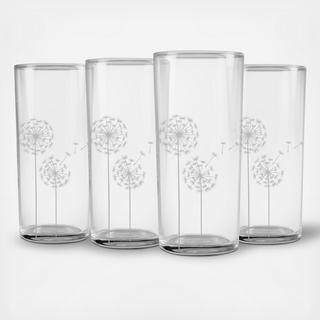 Dandelions Slim Highball Glass, Set of 4