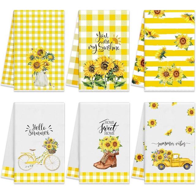 6 Pcs Kitchen Towels Sunflower Dish Towels Sunflower Absorbent Hand Towel Decorative Tea Towels Reusable Fast Drying Cleaning Dishcloths for Kitchen Summer Truck Housewarming Gifts 15.75 x 23.62''