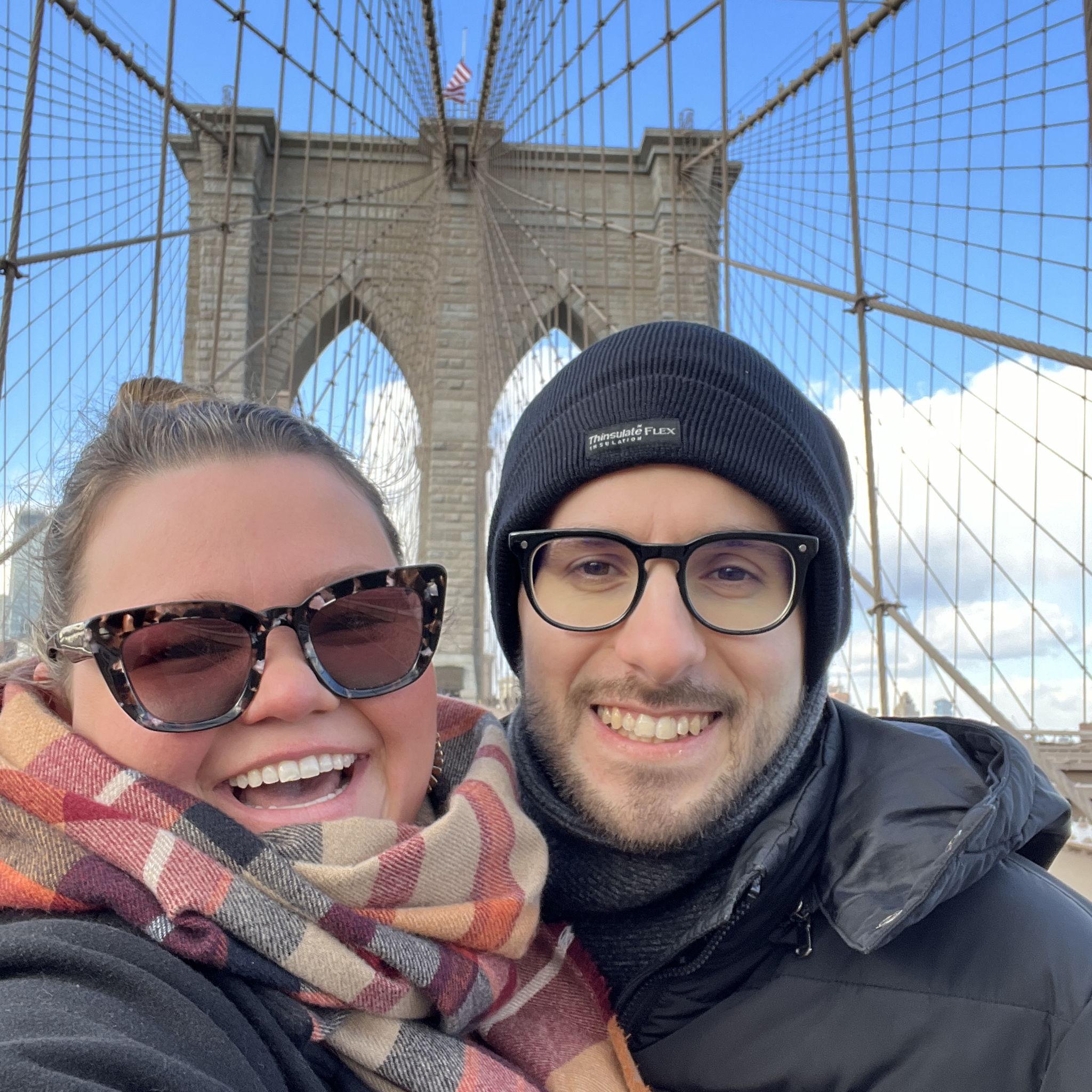 Antonio's first time in NYC, walking the Brooklyn Bridge.