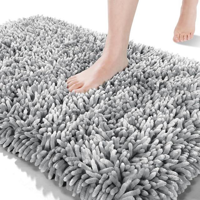 Yimobra Original Shiny Chenille Bath Rug, Soft Shaggy, Premium Non-Slip Bath Mat, Large Size, Super Absorbent and Think, Machine Washable, Luxury Plush Mats for Bathroom (36.2 x 24 Inch, Light Gray)