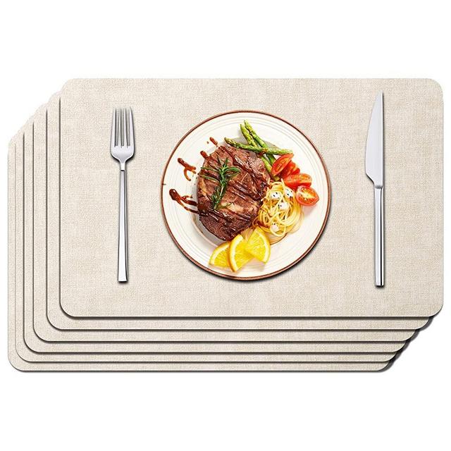 Placemats Set of 6 for Dining Table - Maxpearl Heat Resistant Faux Leather Place Mats - Wipe Clean - Suitable for Indoor & Outdoor, 17’’×12’’, Cream White